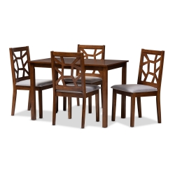 Baxton Studio Abilene Mid-Century Walnut Finished and Grey Fabric Upholstered 5-Piece Dining Set